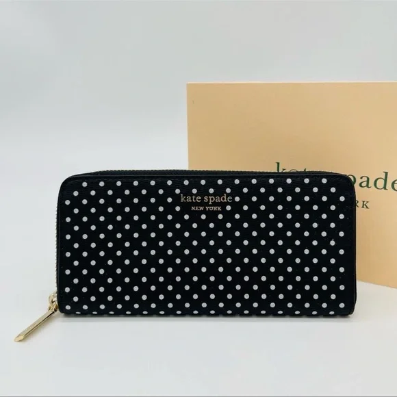 Kate Spade Continental Wallet Leather Black/White - Picture 1 of 7